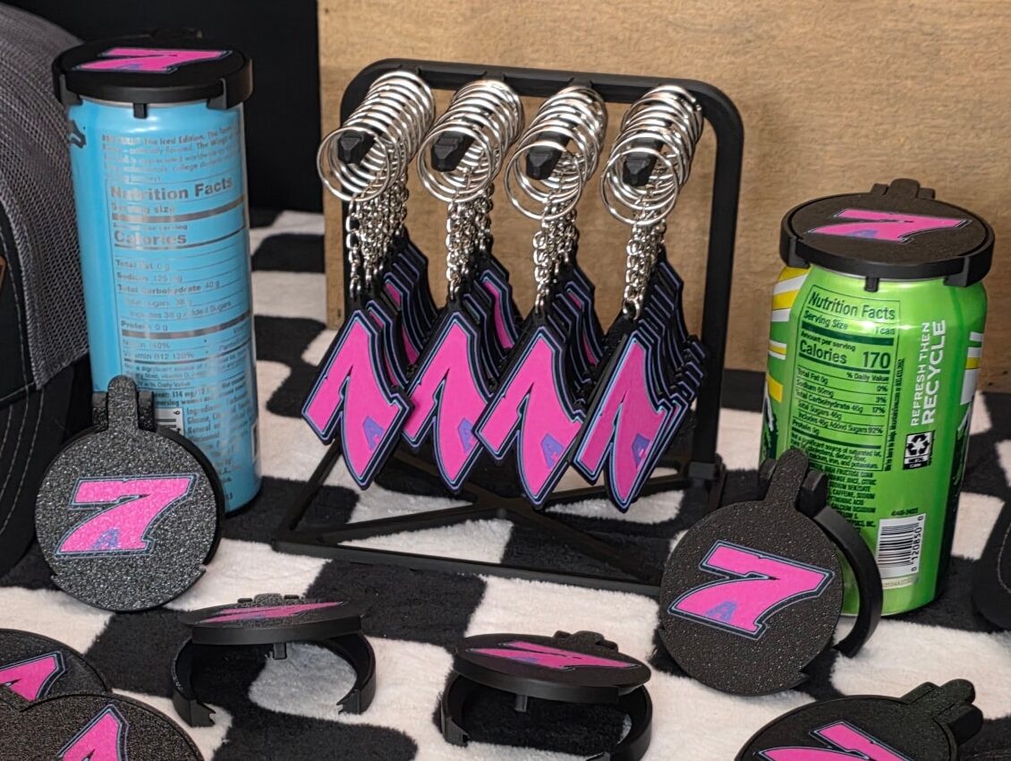 12 Keychains and 8 Can Lids - Speedway Screen Prints